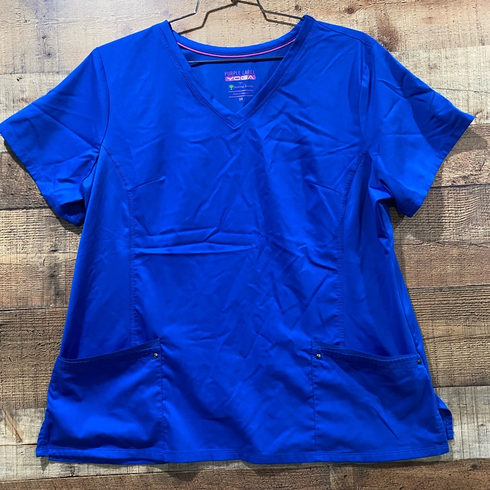 Healing Hands Purple Label Yoga Blue Scrub Top Size 2XL